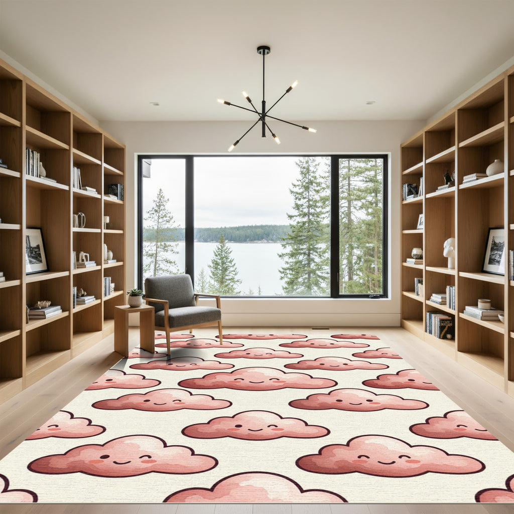 Whimsical Blush Pink Smiling Cloud Rug