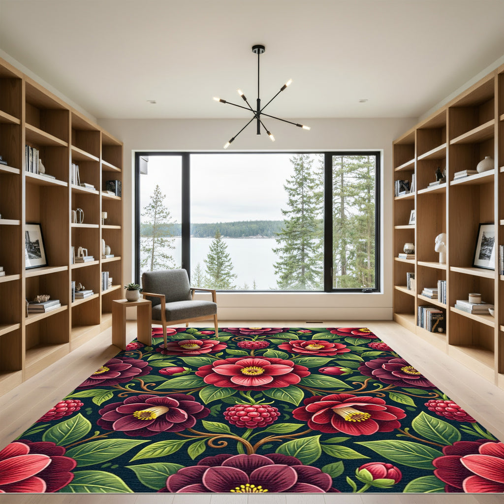 Crimson Floral Raspberry Garden Rug