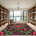 Crimson Floral Raspberry Garden Rug