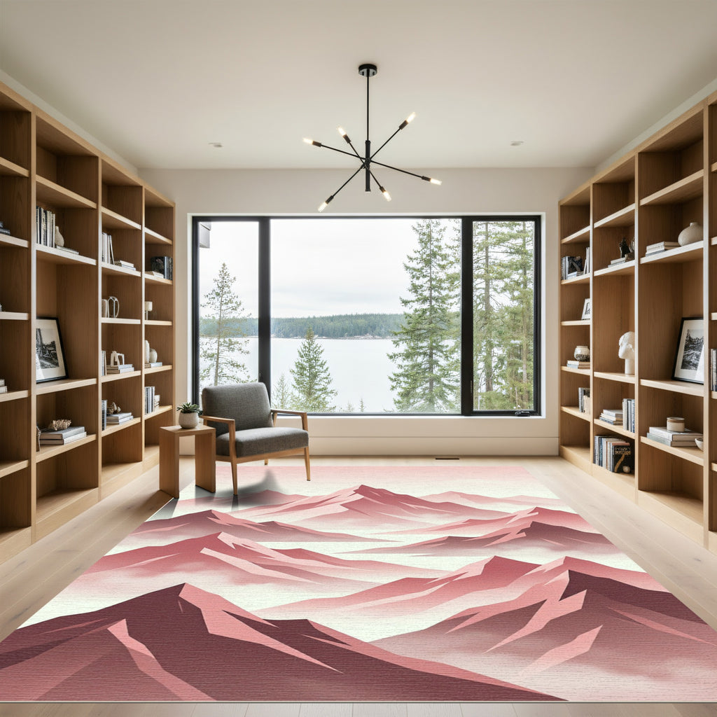Minimalist Dusty Rose Mountain Landscape Rug