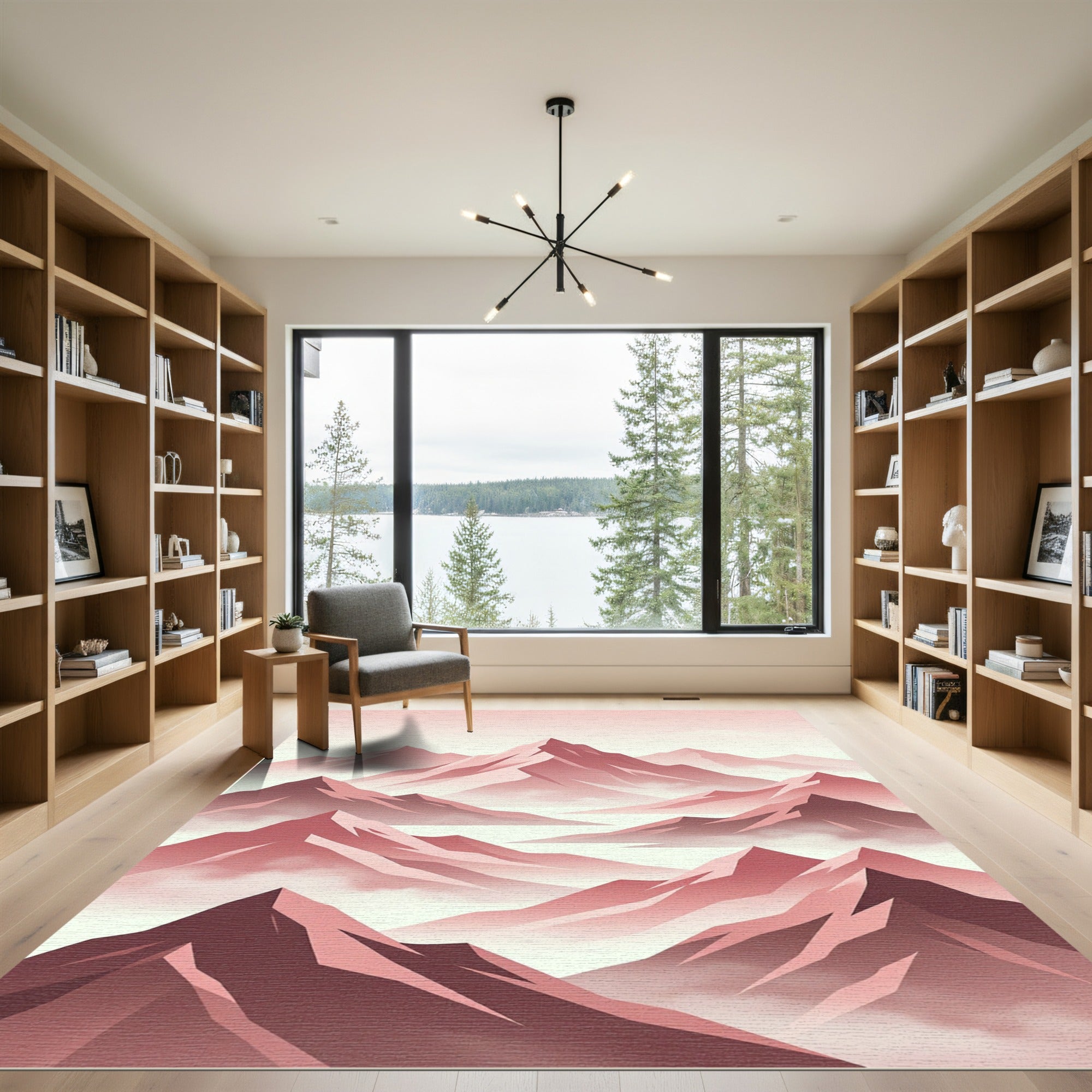 Minimalist Dusty Rose Mountain Landscape Rug