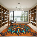 Vibrant Orange Turquoise Starburst Mandala Rug