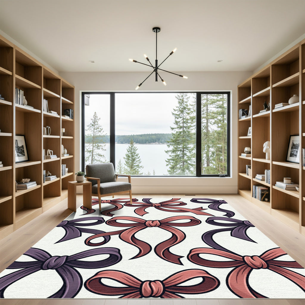 Charming Blush and Plum Bow Ribbon Rug
