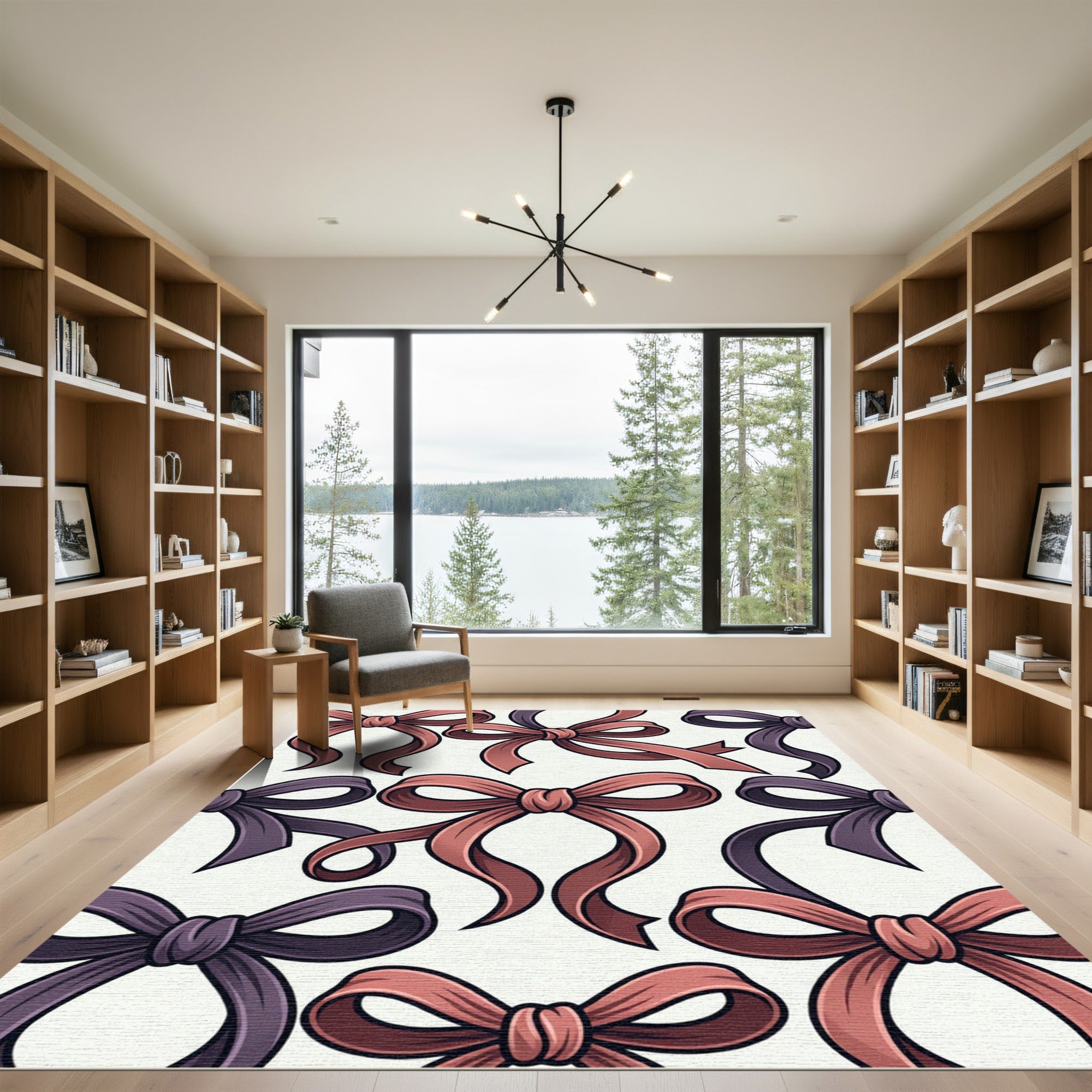 Charming Blush and Plum Bow Ribbon Rug
