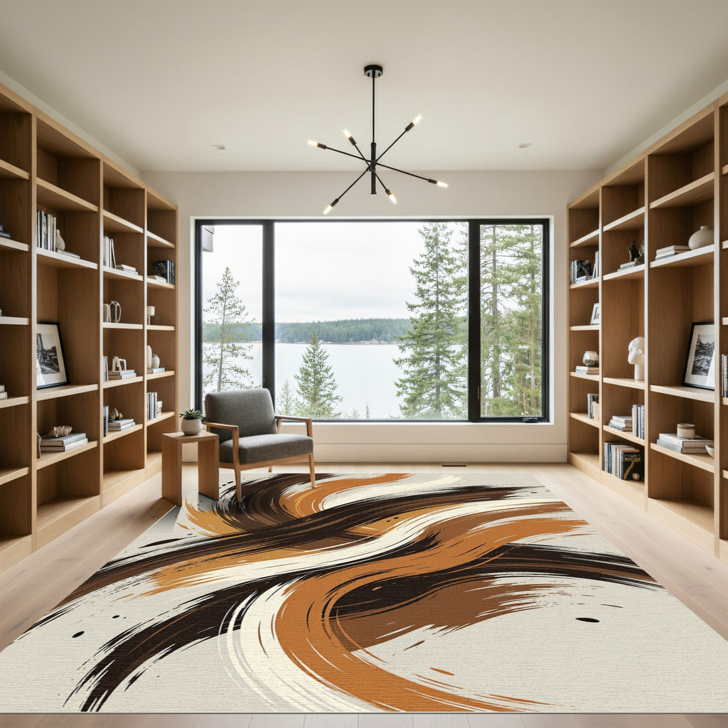 Earthy Brown Swirl Brush Stroke Rug