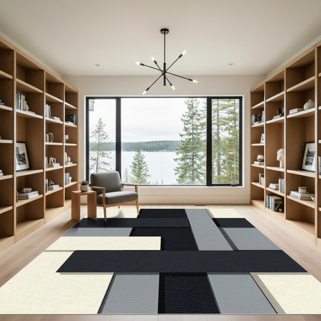 Minimalist Monochrome Interlocking Geometric Block Rug