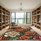 Earthy Botanical Peony and Rose Bouquet Rug