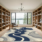 Abstract Navy Blue Wavy Contour Lines Rug