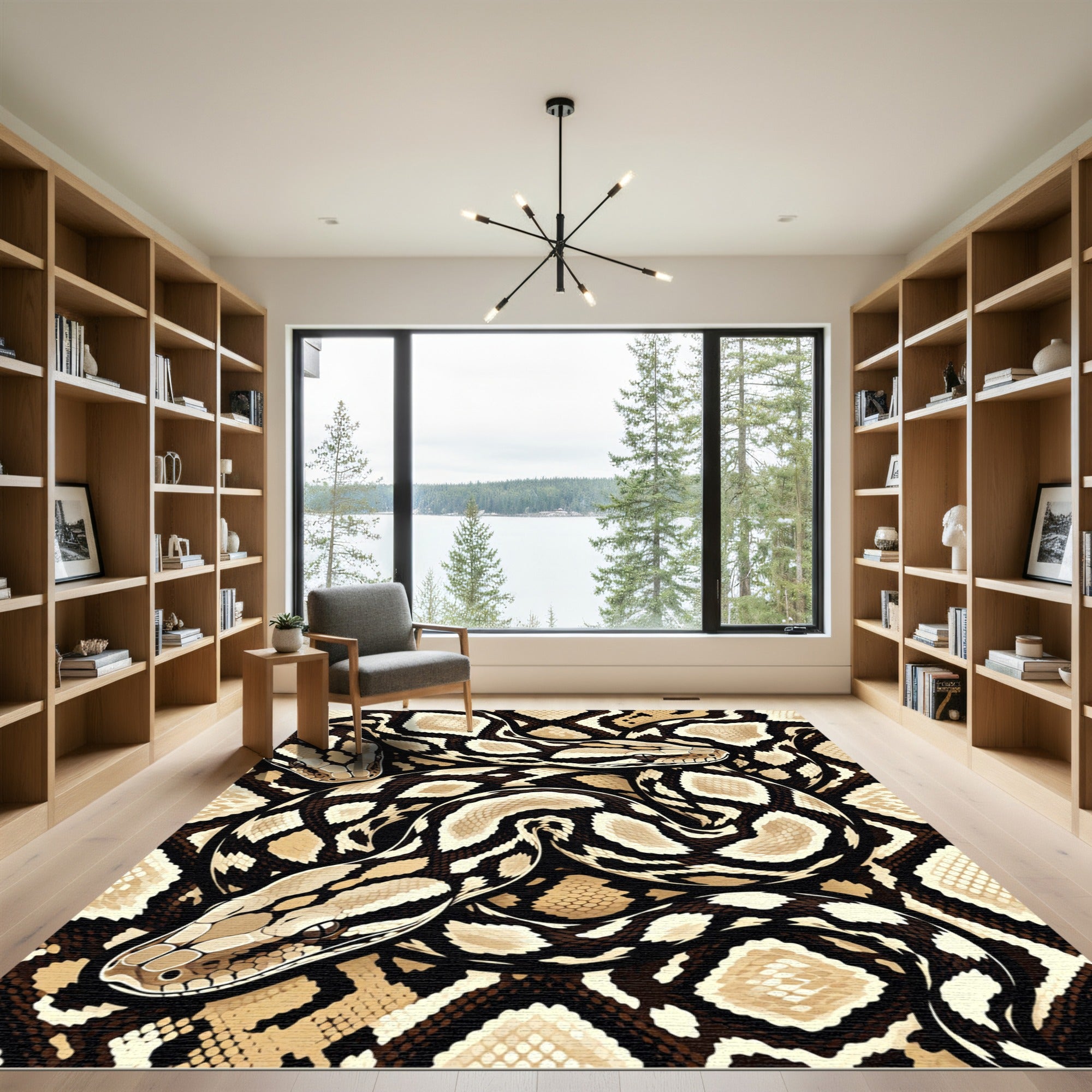 Intricate Brown Python Scale Serpent Art Rug