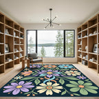 Vibrant Floral Meadow Dark Navy Accent Rug