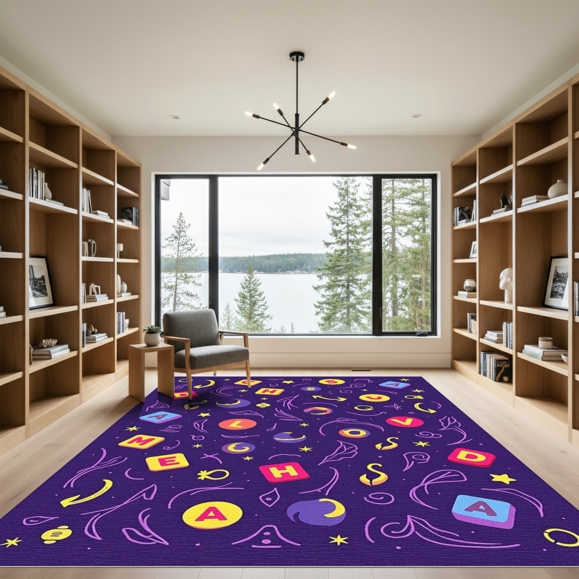 Whimsical Alphabet And Space Elements Rug