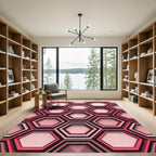 Deep Pink Layered Hexagon Texture Rug