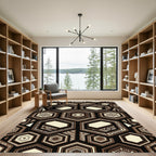 Sophisticated Earthy Toned Hexagonal Geometric Rug
