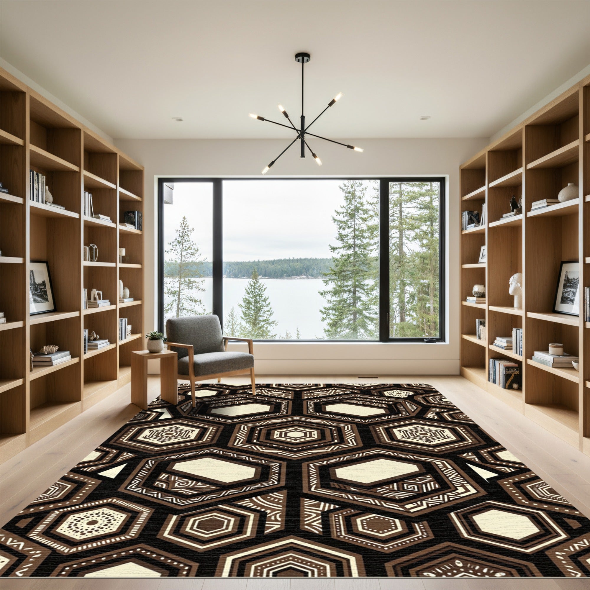 Sophisticated Earthy Toned Hexagonal Geometric Rug