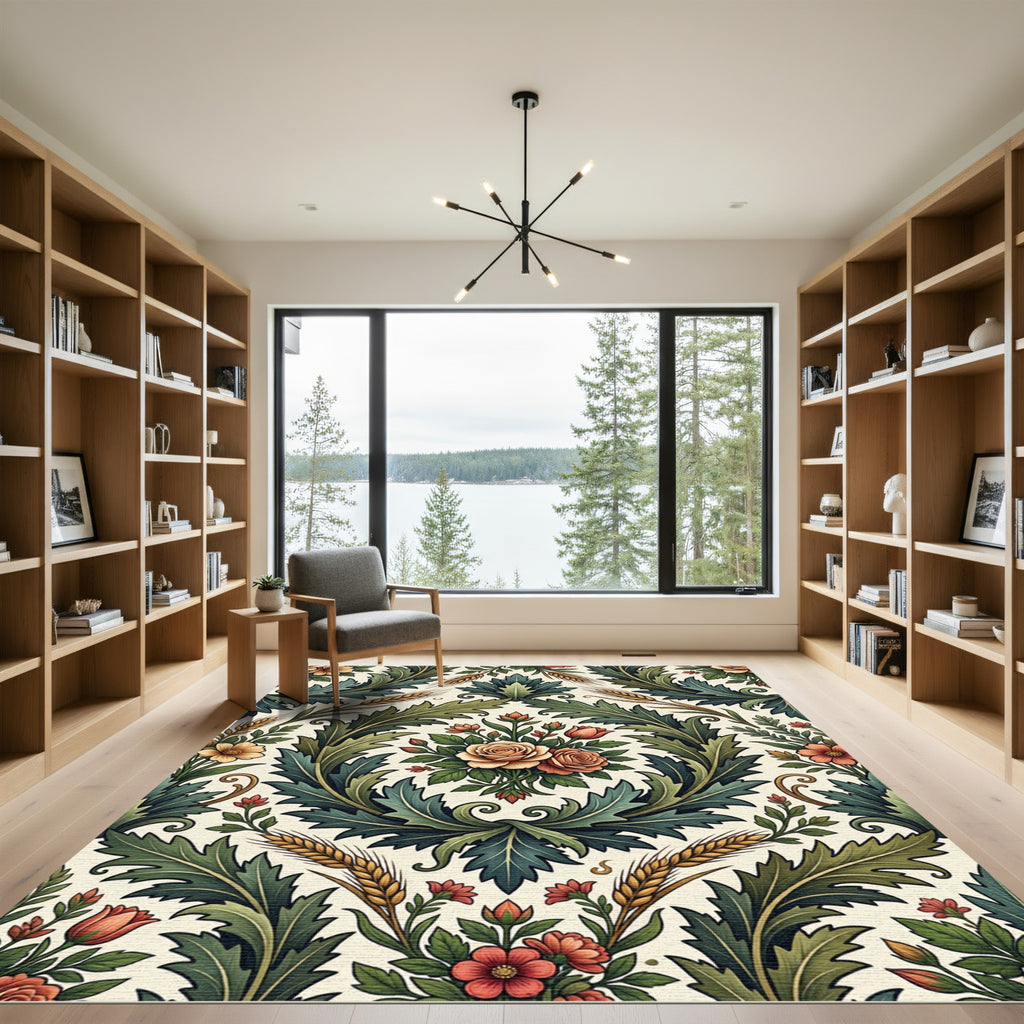 Vibrant Golden Rose Acanthus Scroll Rug