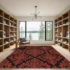 Ornate Red Black Damask Medallion Rug