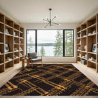 Golden Abstract Herringbone Plaid Grid Rug