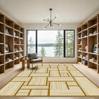 Modern Ochre Geometric Linear Grid Rug