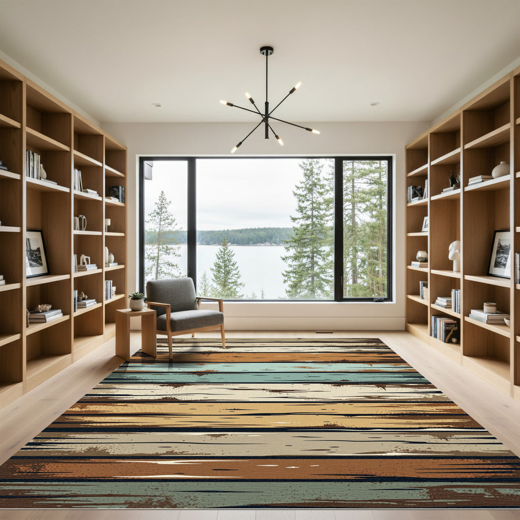 Aged Wood Grain Horizontal Stripes Rug