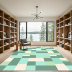 Minimalist Sage Green Geometric Blocked Rug