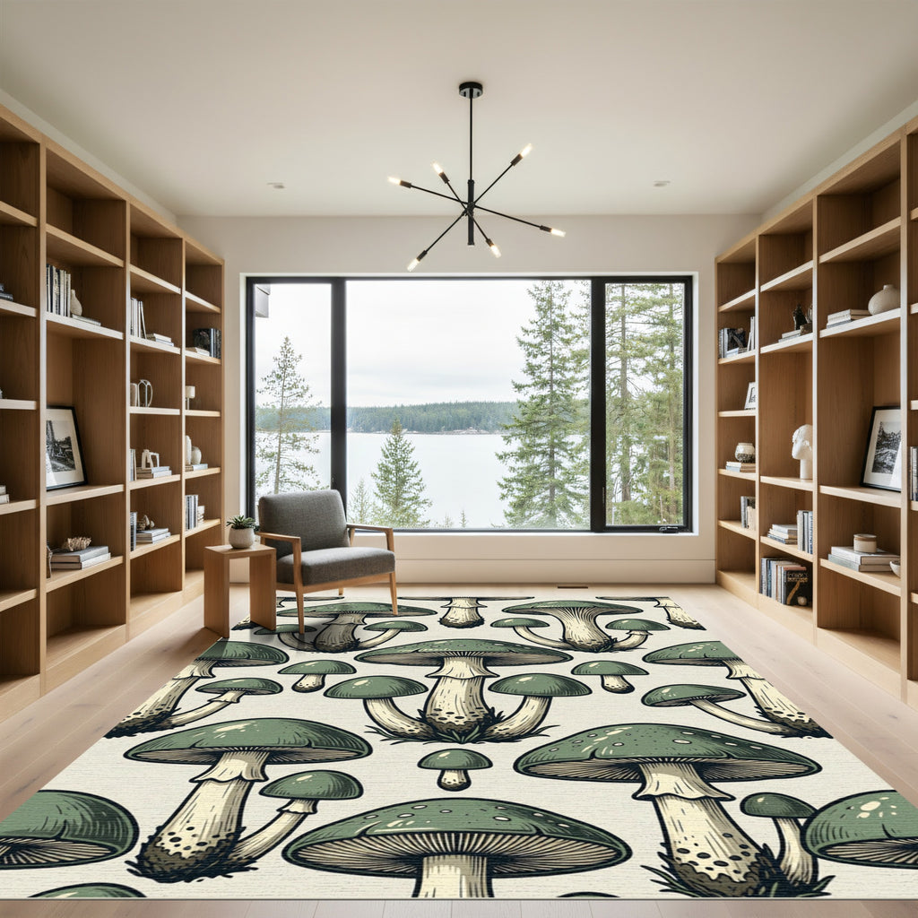 Sage Green Mushroom Forest Botany Rug