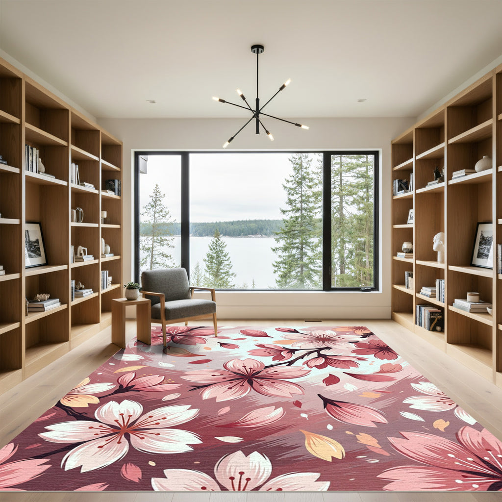 Pink Cherry Blossom Bloom Branches Rug