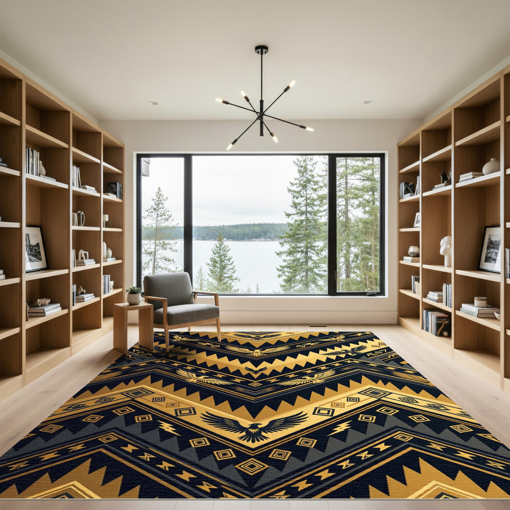 Gold Black Eagle Tribal Chevron Rug