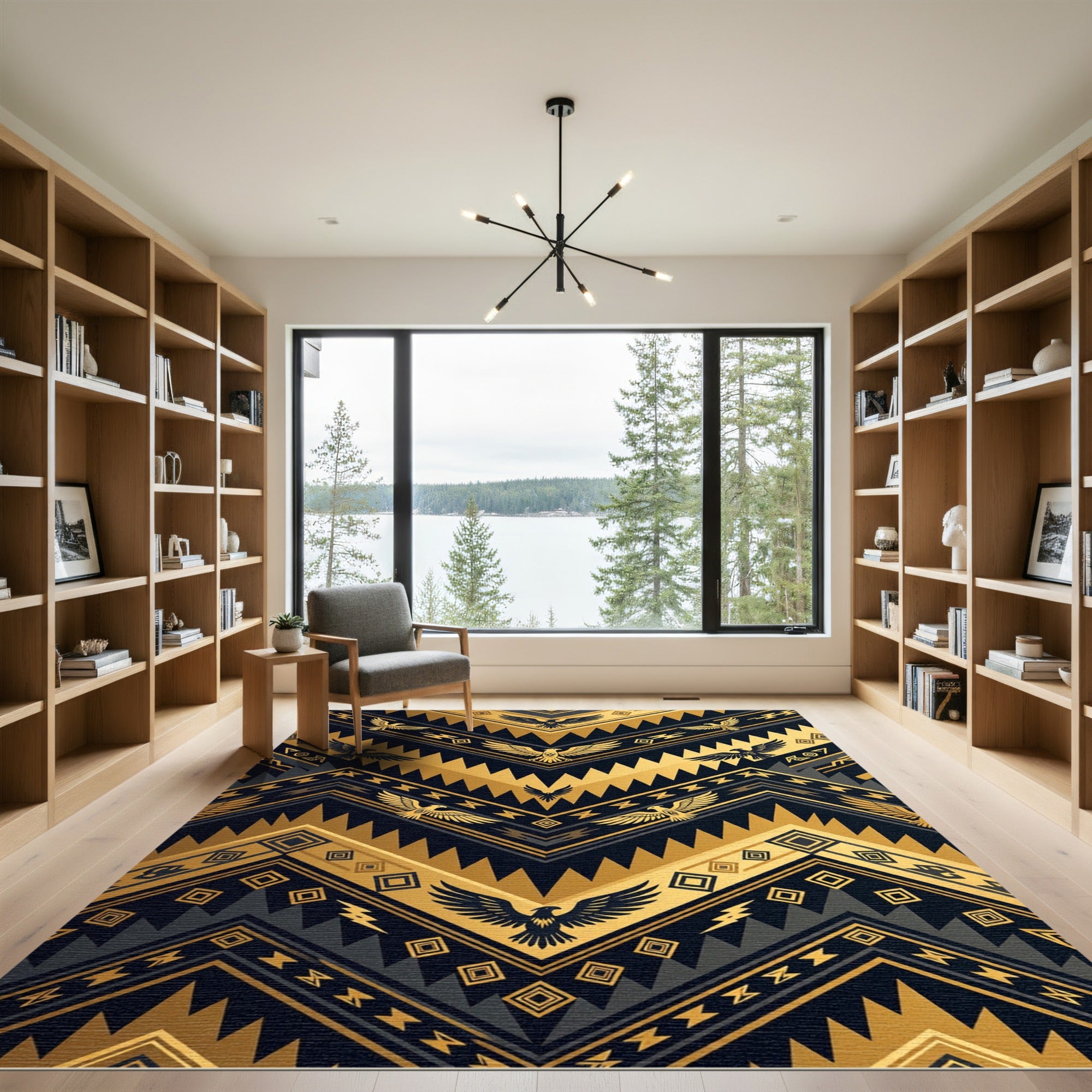Gold Black Eagle Tribal Chevron Rug