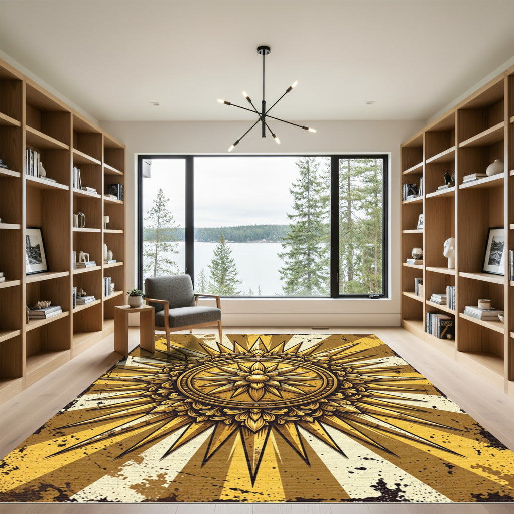 Golden Radiant Sunburst Medallion Rug