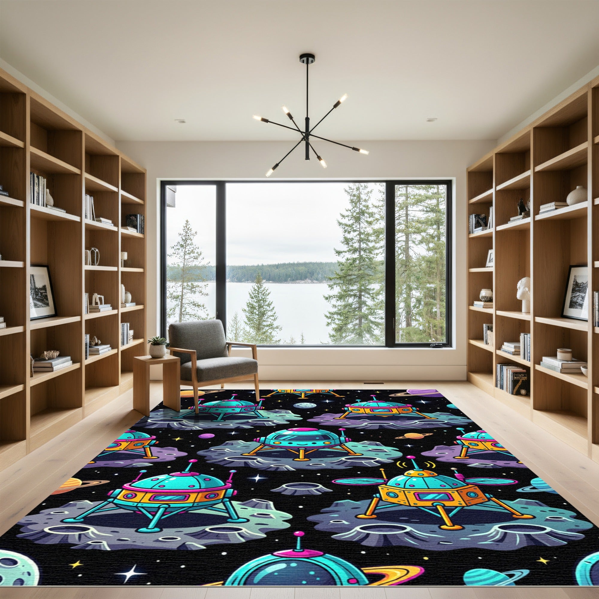 Colorful Galactic Cute Lander Exploration Rug