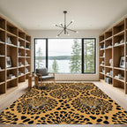 Symmetrical Leopard Head Golden Animal Decor Rug