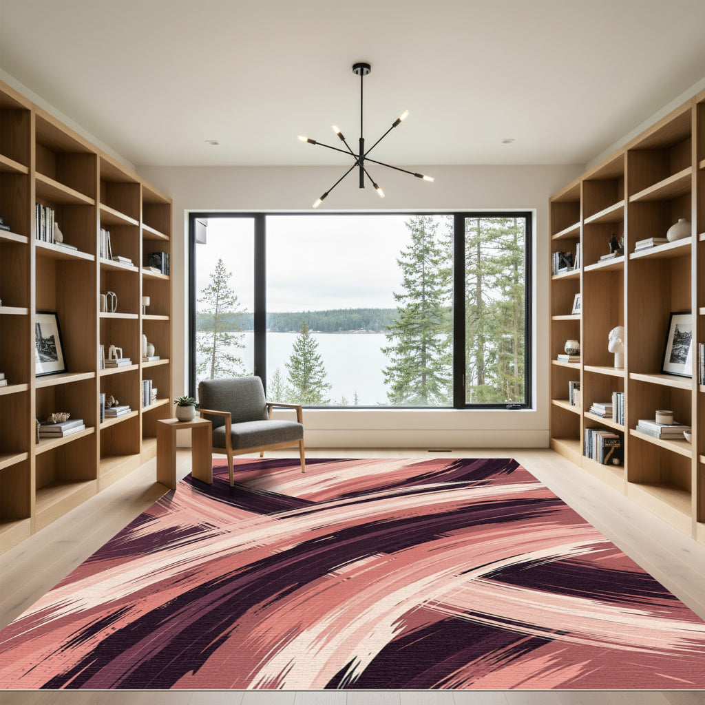 Abstract Earthy Tone Wavy Brushstroke Rug