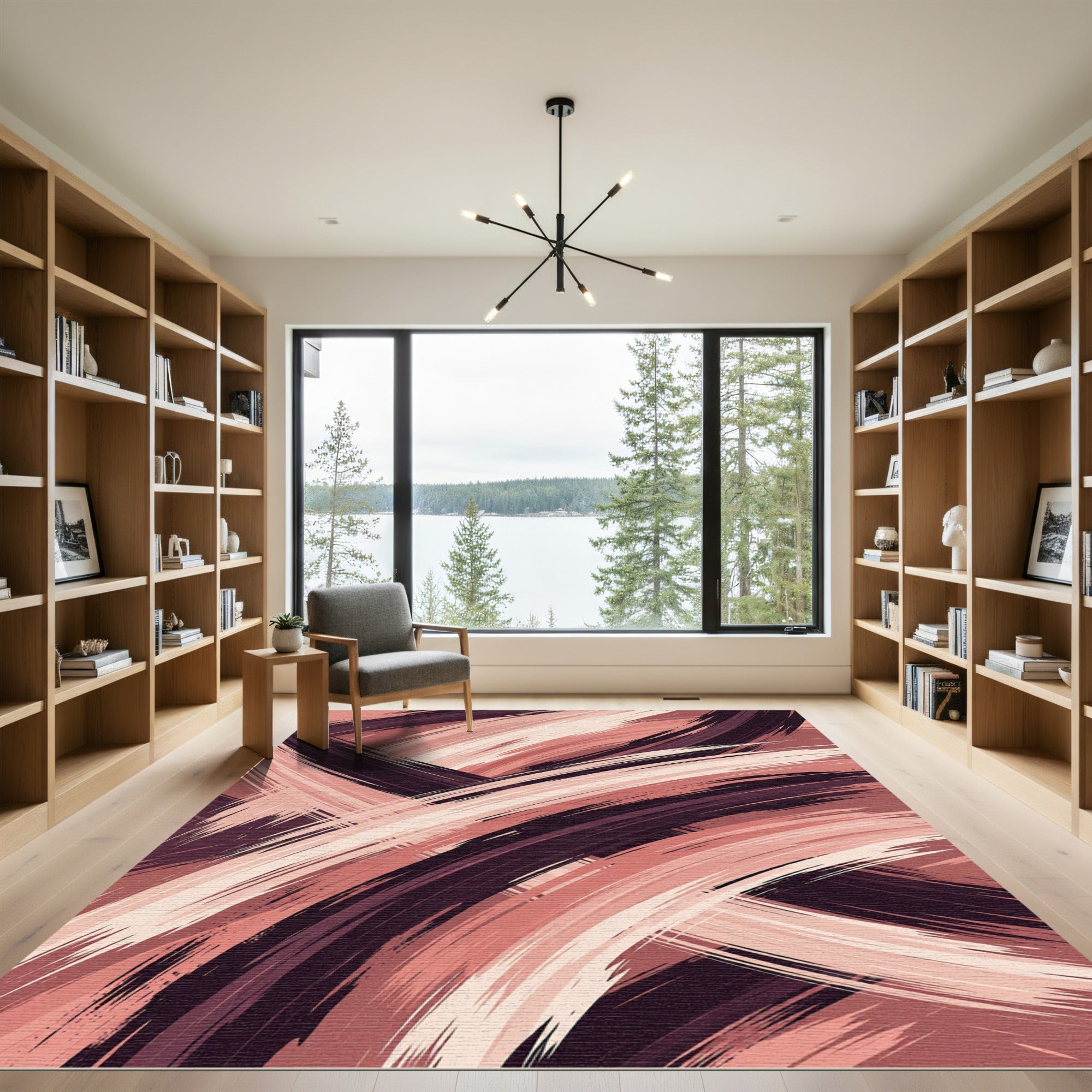 Abstract Earthy Tone Wavy Brushstroke Rug