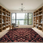 Dark Maroon Damask Scroll Floral Art Rug
