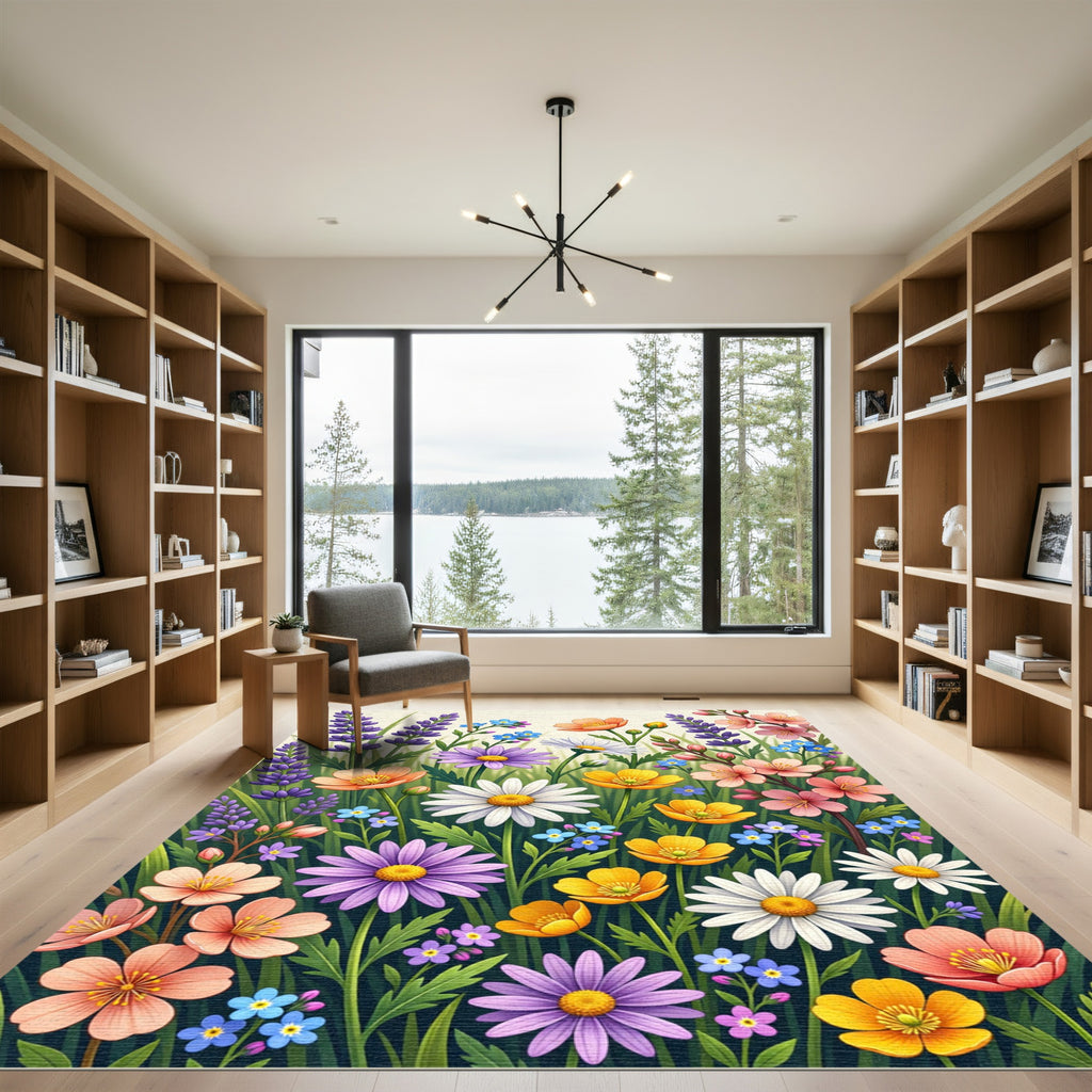 Vibrant Wildflower Meadow Floral Garden Rug