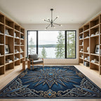 Intricate Midnight Navy Celestial Star Medallion Rug