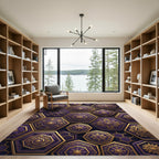 Royal Purple Hexagonal Gold Floral Mosaic Rug