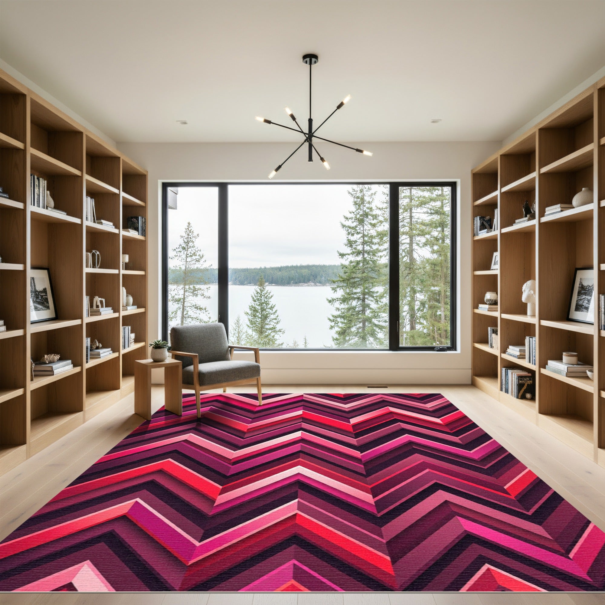 Vibrant Pink Geometric Zigzag Chevron Rug