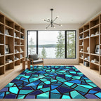 Teal Blue Shattered Geometric Rug