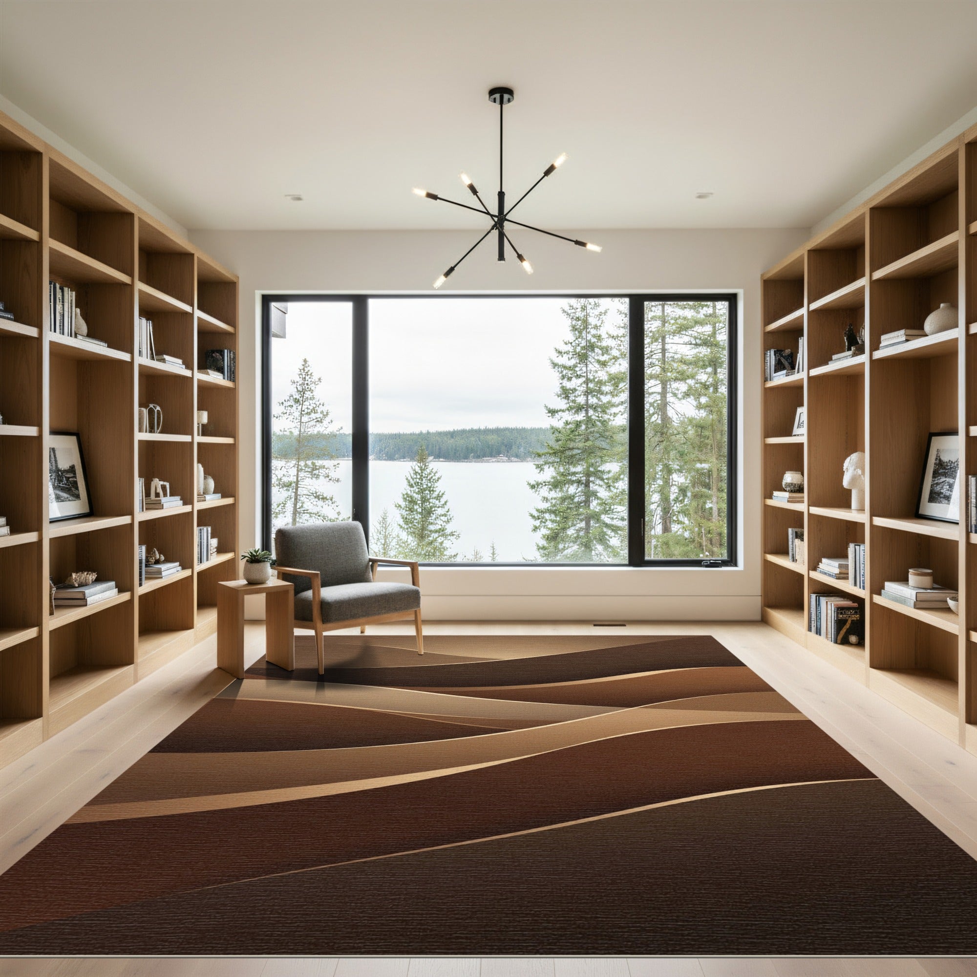 Earthy Toned Layered Wave Rug