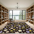 Whimsical Floral Meadow Dark Background Rug