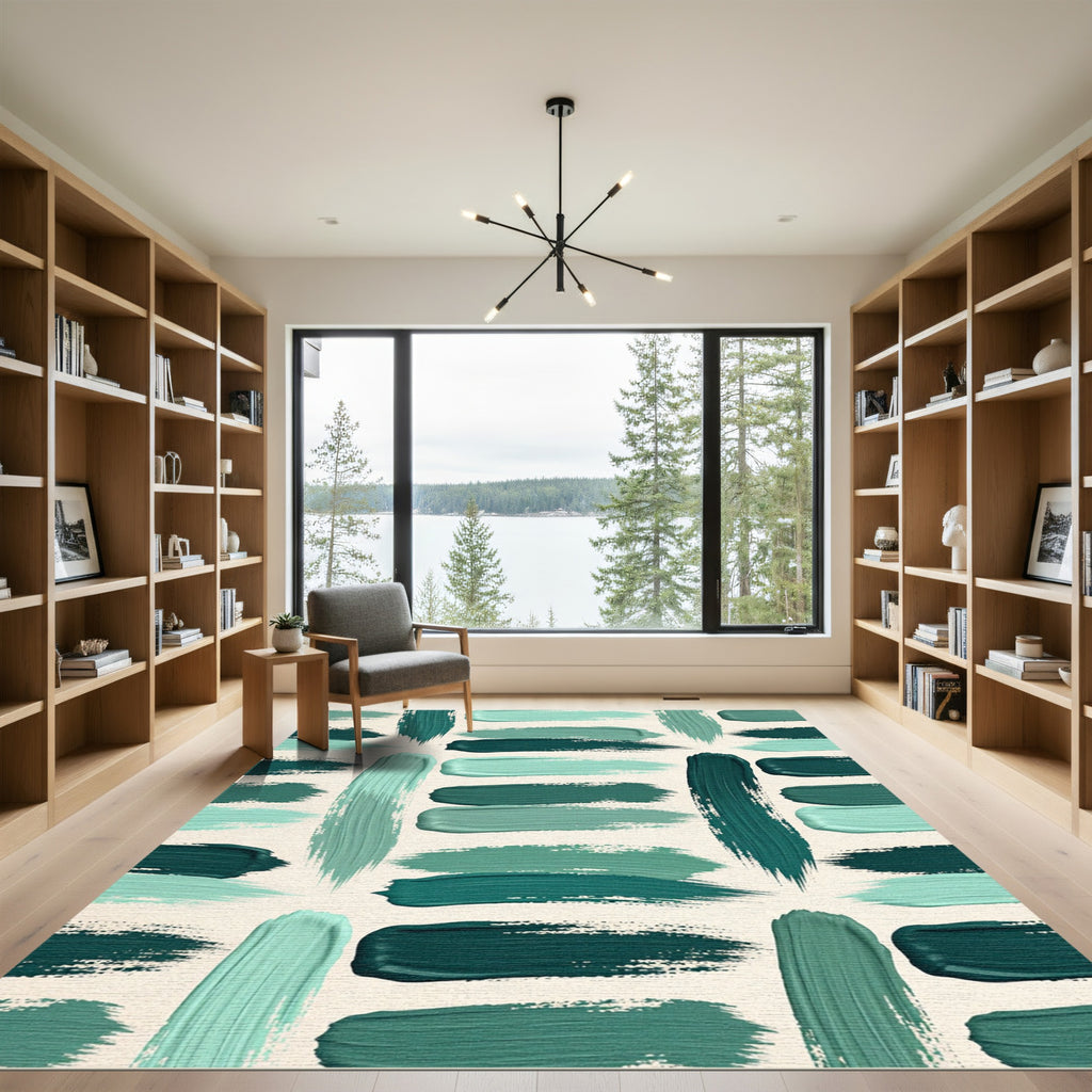 Teal Brush Strokes Abstract Rug