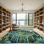 Lush Turquoise Tropical Pergola Garden Rug