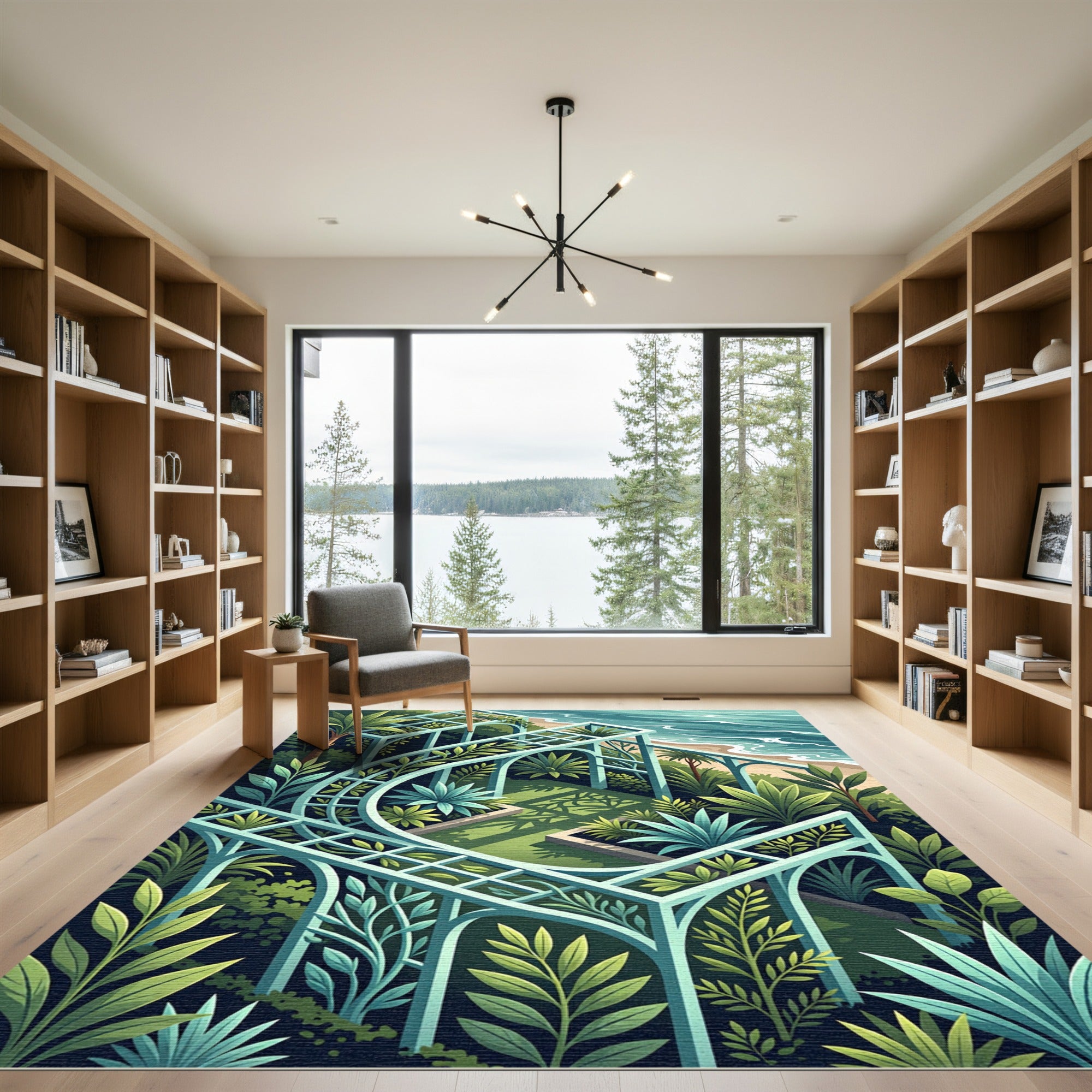 Lush Turquoise Tropical Pergola Garden Rug