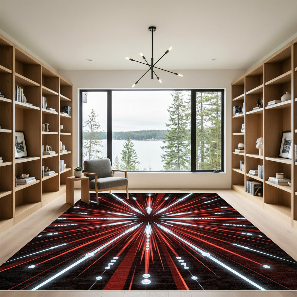 Radiant Red Burst Starburst Rug