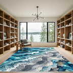 Abstract Blue Ocean Wave Coastal Landscape Rug