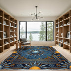 Celestial Sunburst Navy and Gold Tapestry Rug