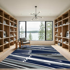 Modern Navy Blue Geometric Velocity Stripe Rug