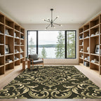 Ornate Cream Damask Olive Scroll Rug