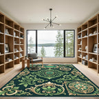 Ornate Green Floral Cartouche Rug